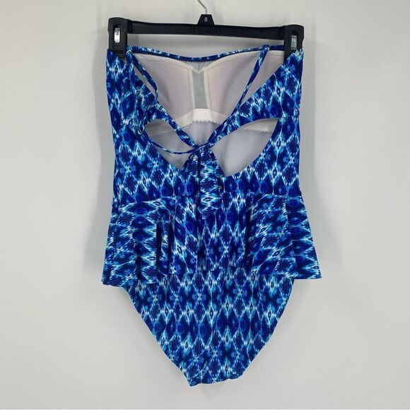 Jessica Simpson Women’s One Piece Blue Geometric Print Swimsuit size S - Picture 2 of 3